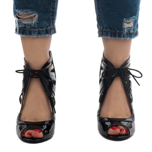 Black open patent leather boots C-003 1