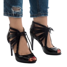 Black open patent leather boots C-003 2