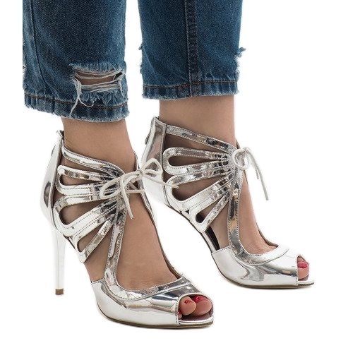 Silver open patent leather boots C-003 grey 1