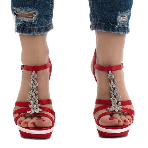 Red sandals on a high heel ZH357 1