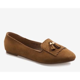 Brown moccasins ballerinas with fringes H7207 1