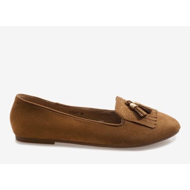 Brown moccasins ballerinas with fringes H7207 2