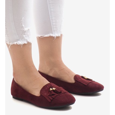 Burgundy moccasins ballerinas with fringes H7207 red 1