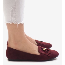 Burgundy moccasins ballerinas with fringes H7207 red 2