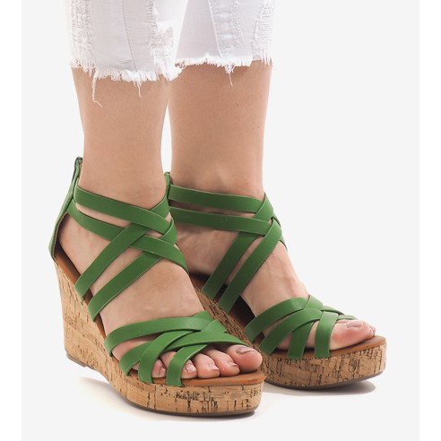 Green wedge sandals P2424A-47 2