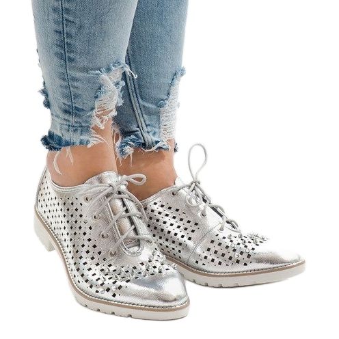 Silver openwork shoes with G-106-2 studs grey 2