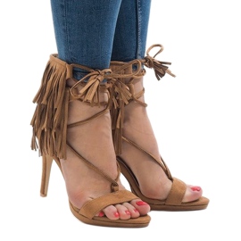 Beige sandals on a stiletto heel, boho suede 8125-1 2