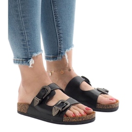 Black slippers with buckles 7018-PL 1