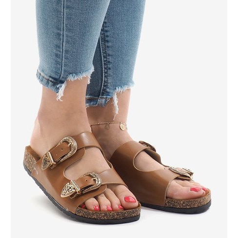 Camel slippers with buckles 7018-PL brown 2
