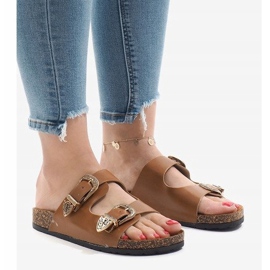 Camel slippers with buckles 7018-PL brown 1