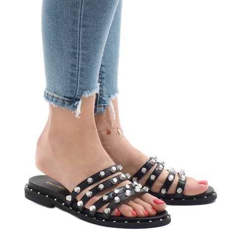 Black slippers with LK-2802 studs 1