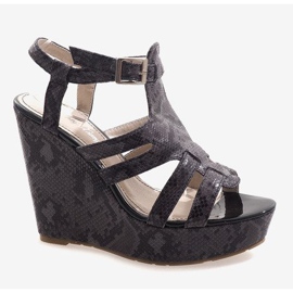 Black wedge sandals A-7A 1