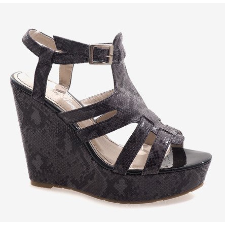 Black wedge sandals A-7A 1
