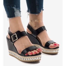 Silver lacquered wedge sandals 17060-73 black 1