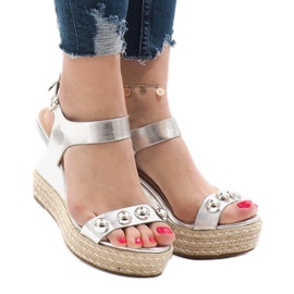 Silver lacquered wedge sandals 17060-74 grey 1