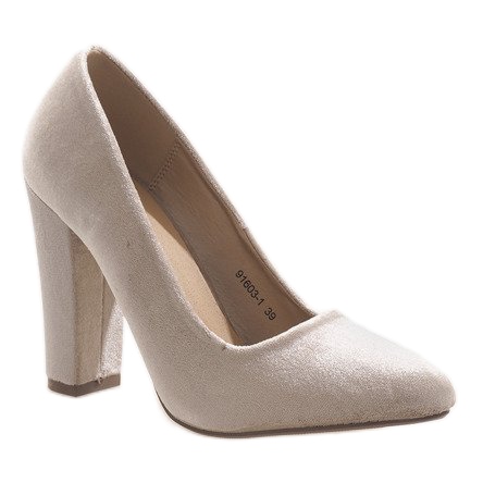 Beige velor pumps on the pillar 91603-1 1