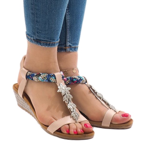 Pink wedge sandals with an elastic B133-3 multicolored 1
