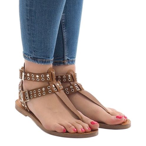 Brown flat sandals with a B12-4 buckle 1
