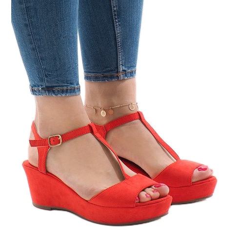 Red wedge sandals 6-309 1