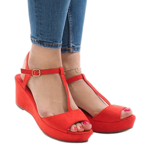 Red wedge sandals 6-309 2
