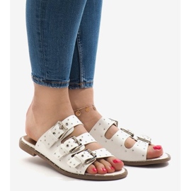 White slippers with studs and a buckle F-3659 1