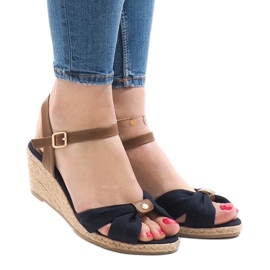 Navy blue wedge sandals espadrilles 1484-13 brown 1