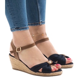 Navy blue wedge sandals espadrilles 1484-13 brown 2