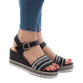 Black decorated wedge sandals YRT-72-1 2