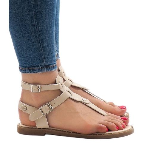 Beige wedge sandals with a B12-5 buckle 1