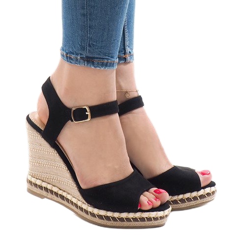 Black suede wedge sandals LM-8006 1