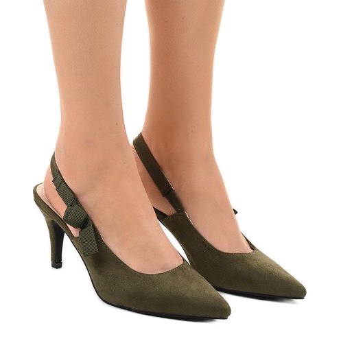 Green pumps on a heel with an elastic F013 multicolored 1
