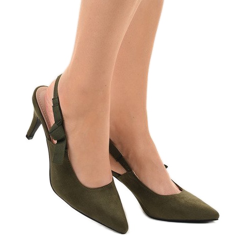 Green pumps on a heel with an elastic F013 multicolored 2