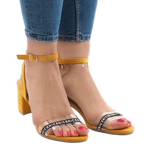 Yellow sandals on the post S-7347 suede 1