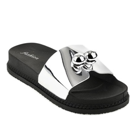 Silver slippers with balls 1819 grey 1