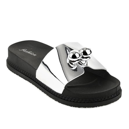 Silver slippers with balls 1819 grey 1