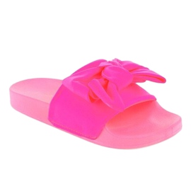 Neon pink slippers with a bow MU-6 1