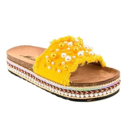 Yellow decorated slippers 1035 pearls 1