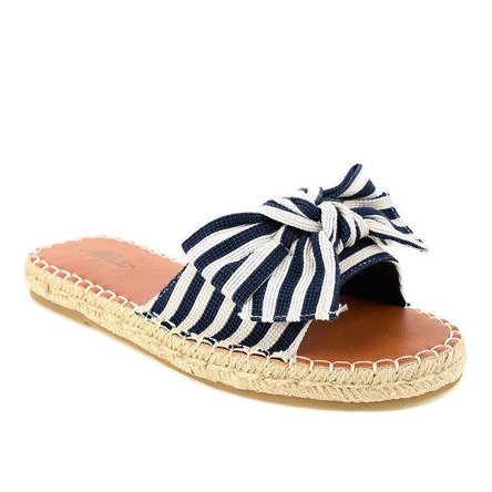 Navy blue slippers with a bow Z-23 white 1