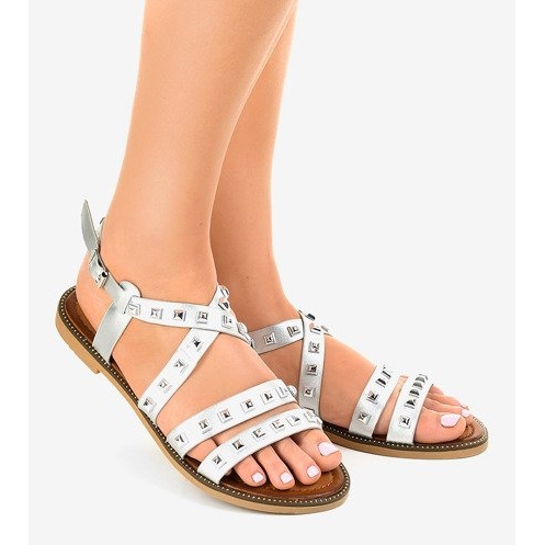 Silver flat sandals decorated with M-520 grey 1
