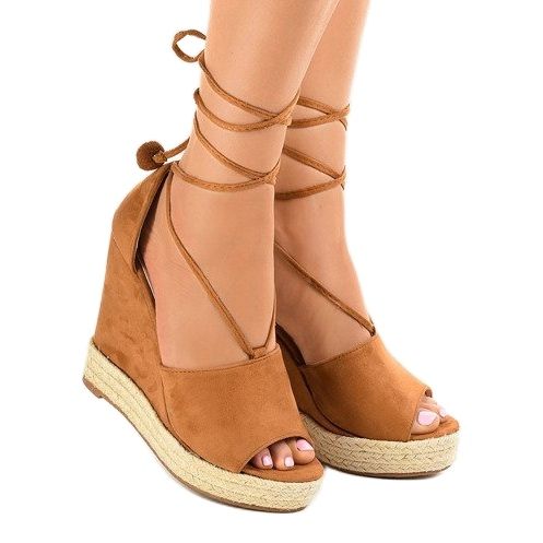 Brown wedge sandals espadrilles F35-18 1