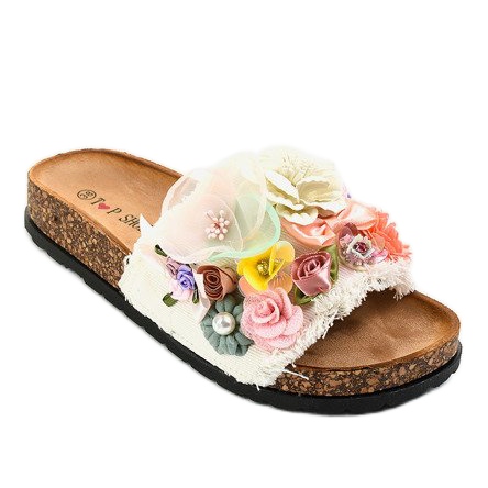 White slippers with flowers W-15 1