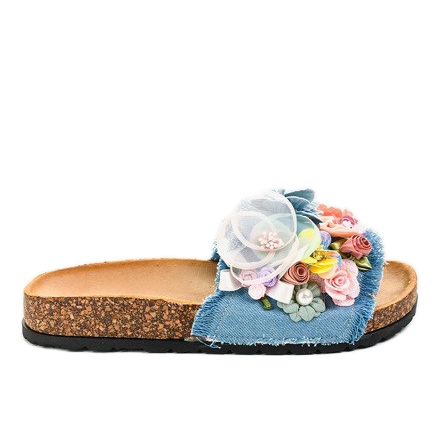 Blue slippers with flowers W-15 multicolored 1