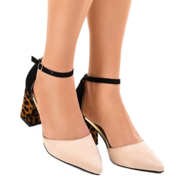 Beige suede high heels FR276 brown black 1