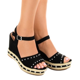 Black wedge sandals with pearls 77-32 1