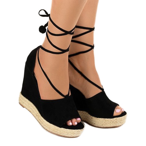 Black wedge sandals espadrilles F35-18 1
