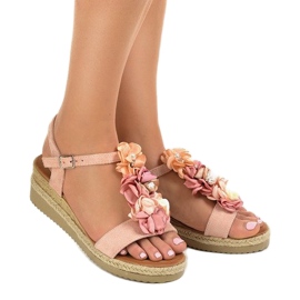 Pink wedge sandals with flowers 218-168 1