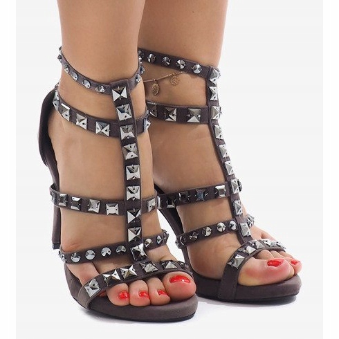 Gray sandals on a stiletto heel suede GH083-6 multicolored grey 1