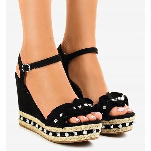Black wedge sandals pearls 2445 1