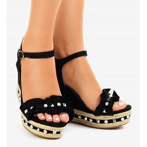 Black wedge sandals pearls 2445 2