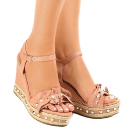 Pink wedge sandals with pearls 2445 2